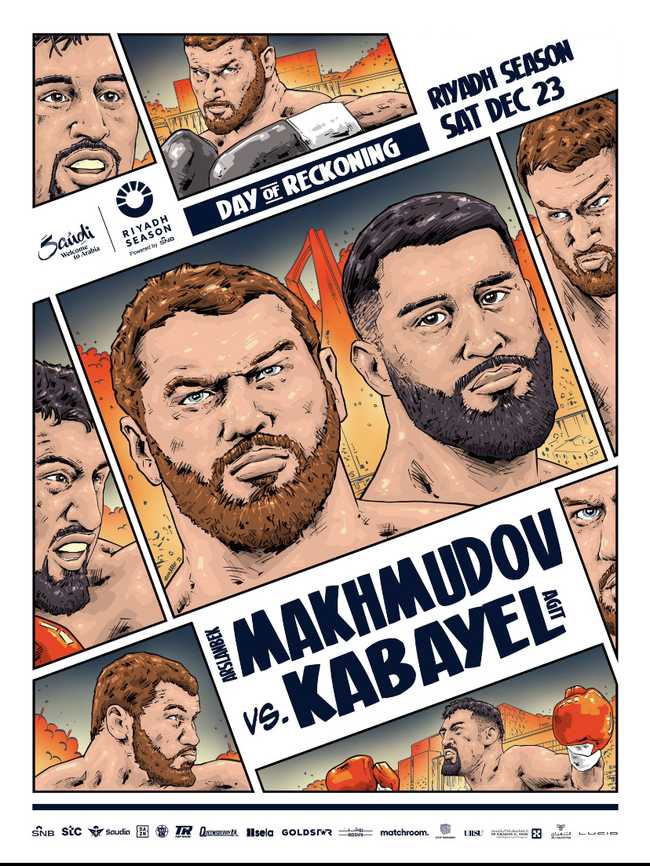 Fight poster showing Arslanbek Makhmudov and Agit Kabayel in various poses.