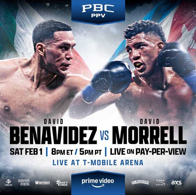 Fight poster showing David Benavidez and David Morrell in various poses.