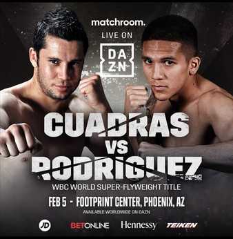 Fight poster showing Carlos Cuadras and Jesse Rodriguez in various poses.