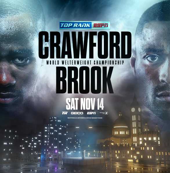 Fight poster showing Terence Crawford and Kell Brook in various poses.