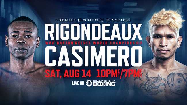 Fight poster showing John Riel Casimero and Guillermo Rigondeaux in various poses.