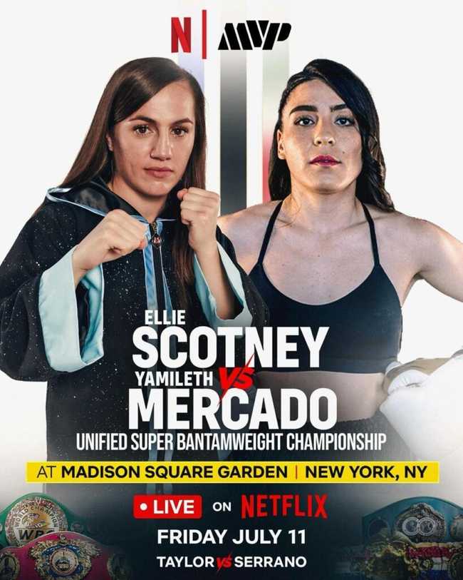 Fight poster showing Ellie Scotney and Yamileth Mercado in various poses.