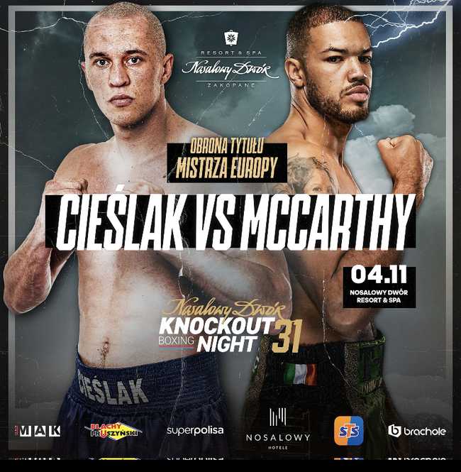 Fight poster showing Michal Cieslak and Thomas McCarthy in various poses.