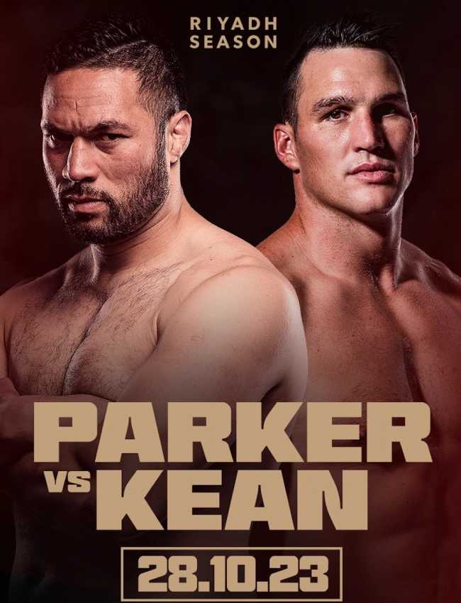 Fight poster showing Joseph Parker and Simon Kean in various poses.