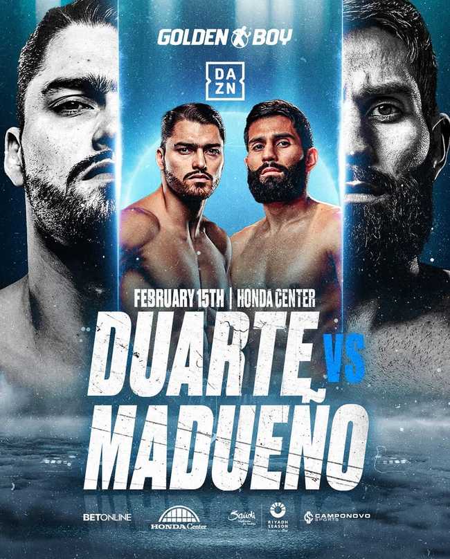 Fight poster showing Oscar Duarte and Miguel Madueno in various poses.