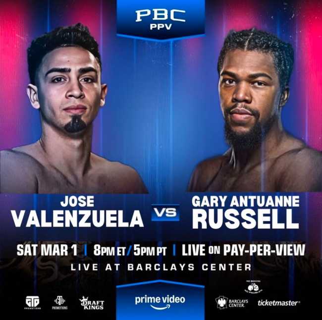 Fight poster showing Jose Valenzuela and Gary Antuanne Russell in various poses.