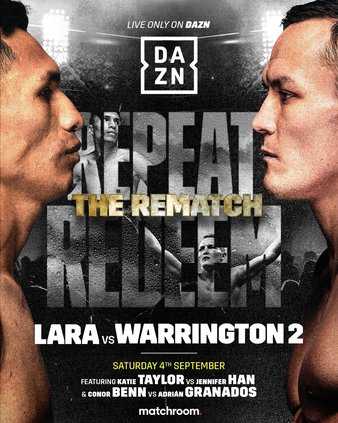 Fight poster showing Mauricio Lara and Josh Warrington in various poses.