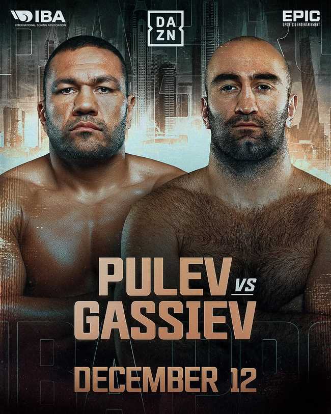 Fight poster showing Kubrat Pulev and Murat Gassiev in various poses.