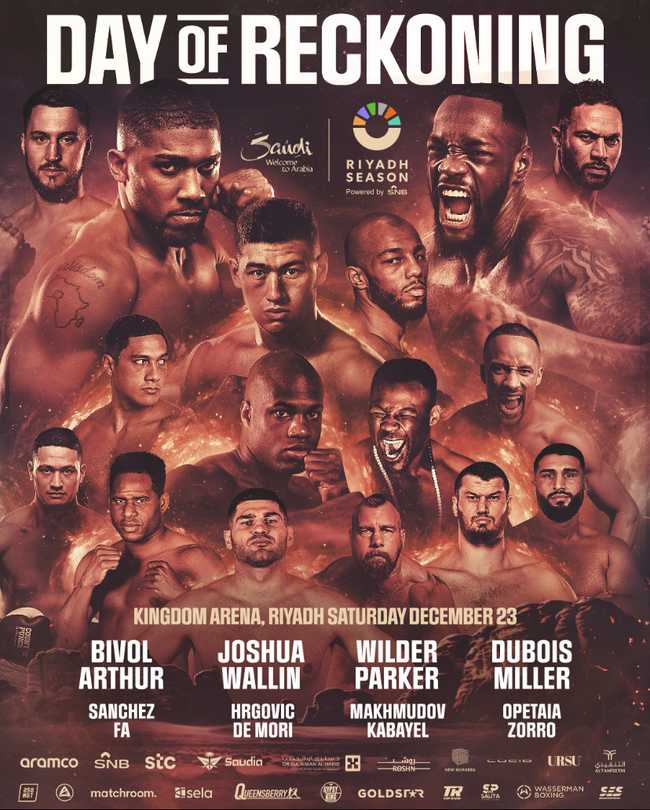 Fight poster showing Anthony Joshua and Otto Wallin in various poses.
