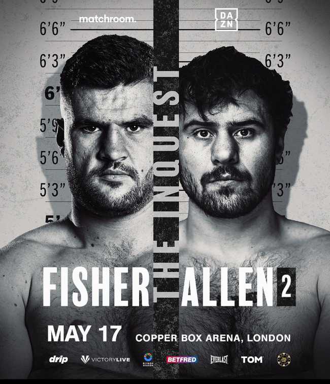 Fight poster showing Johnny Fisher and Dave Allen in various poses.