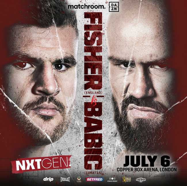 Fight poster showing Johnny Fisher and Alen Babic in various poses.
