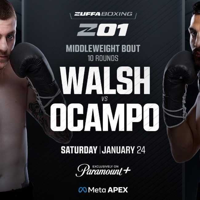 Fight poster showing Callum Walsh and Carlos Ocampo in various poses.