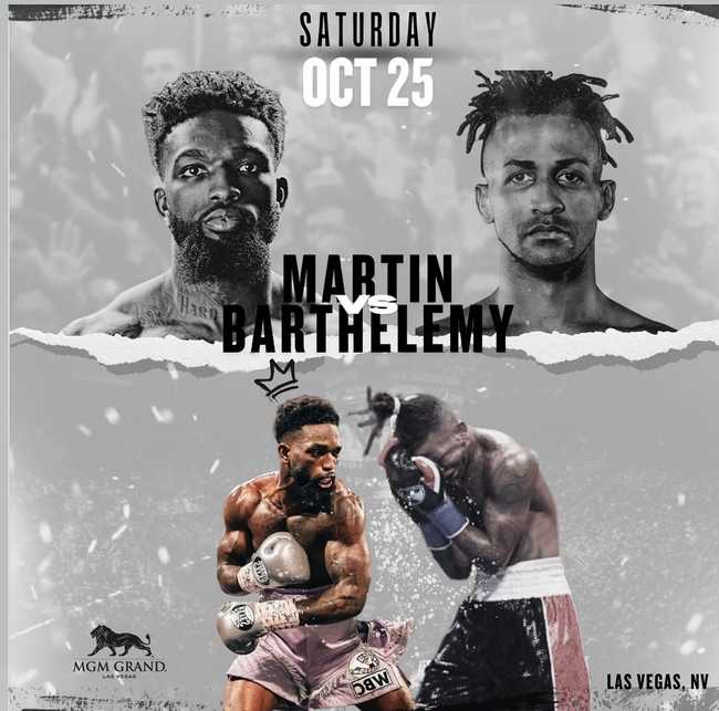 Fight poster showing Frank Martin and Rances Barthelemy in various poses.