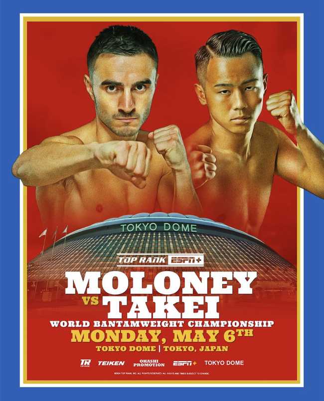 Fight poster showing Jason Moloney and Yoshiki Takei in various poses.