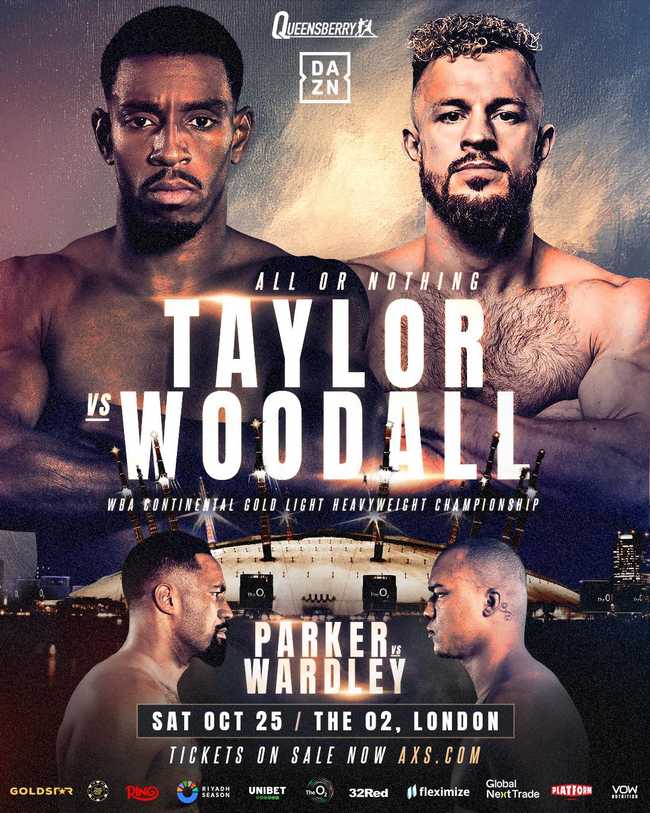 Fight poster showing Ezra Taylor and Steed Woodall in various poses.