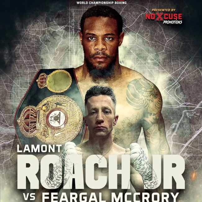 Fight poster showing Lamont Roach Jr and Feargal McCrory in various poses.