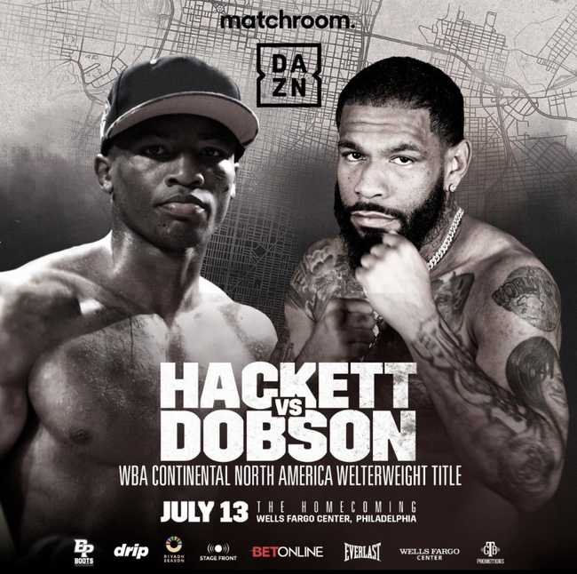 Fight poster showing Jalil Hackett and Peter Dobson in various poses.