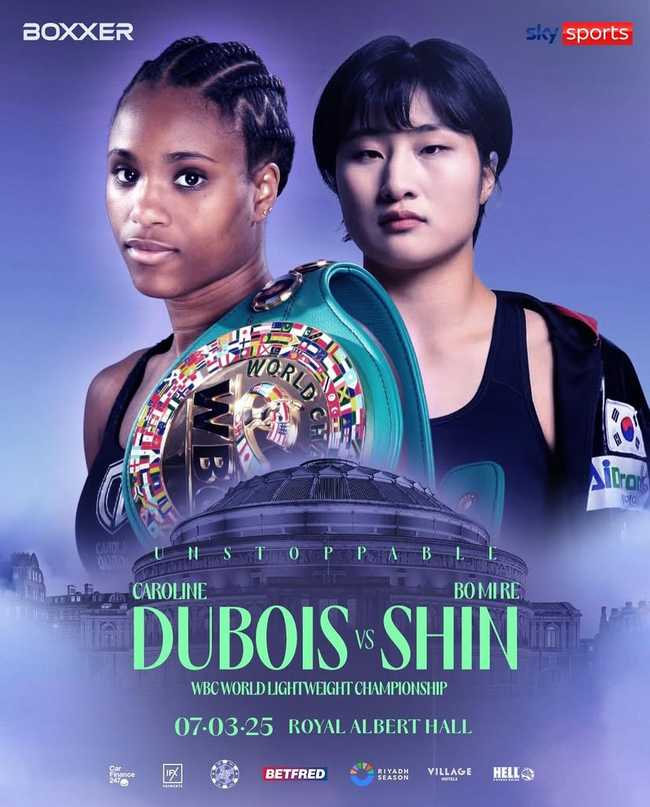 Fight poster showing Caroline Dubois and Bo Mi Re Shin in various poses.