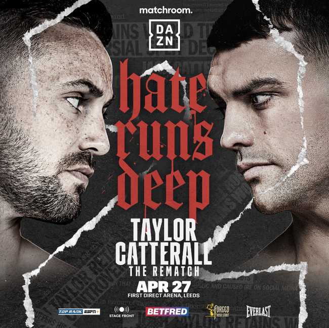 Fight poster showing Josh Taylor and Jack Catterall in various poses.