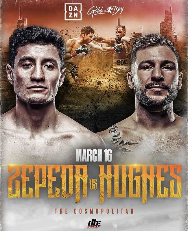 Fight poster showing William Zepeda and Maxi Hughes in various poses.