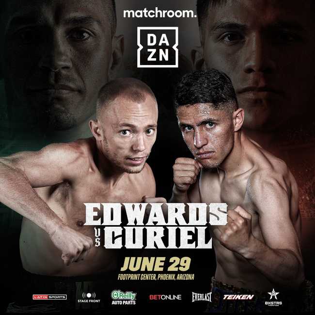 Fight poster showing Sunny Edwards and Adrian Curiel in various poses.