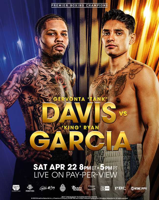 Fight poster showing Gervonta Davis and Ryan Garcia in various poses.