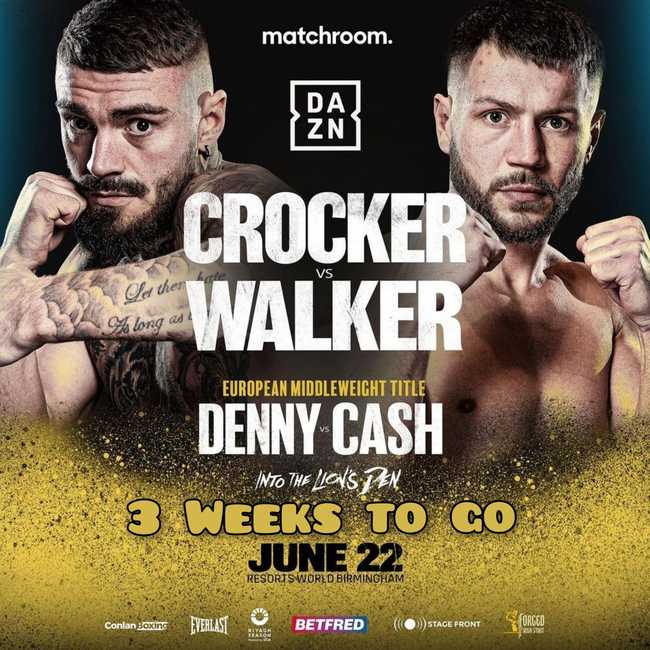 Fight poster showing Lewis Crocker and Conah Walker in various poses.