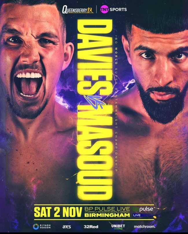 Fight poster showing Liam Davies and Shabaz Masoud in various poses.