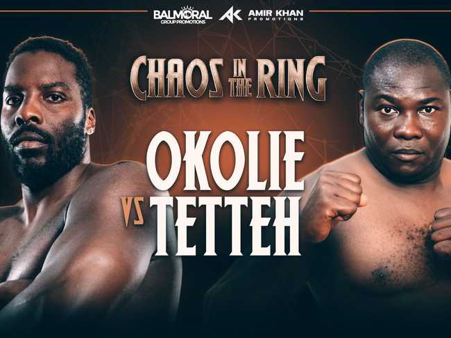 Fight poster showing Lawrence Okolie and Ebenezer Tetteh in various poses.