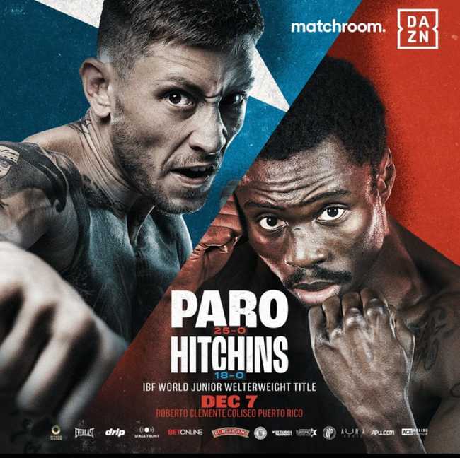 Fight poster showing Liam Paro and Richardson Hitchins in various poses.