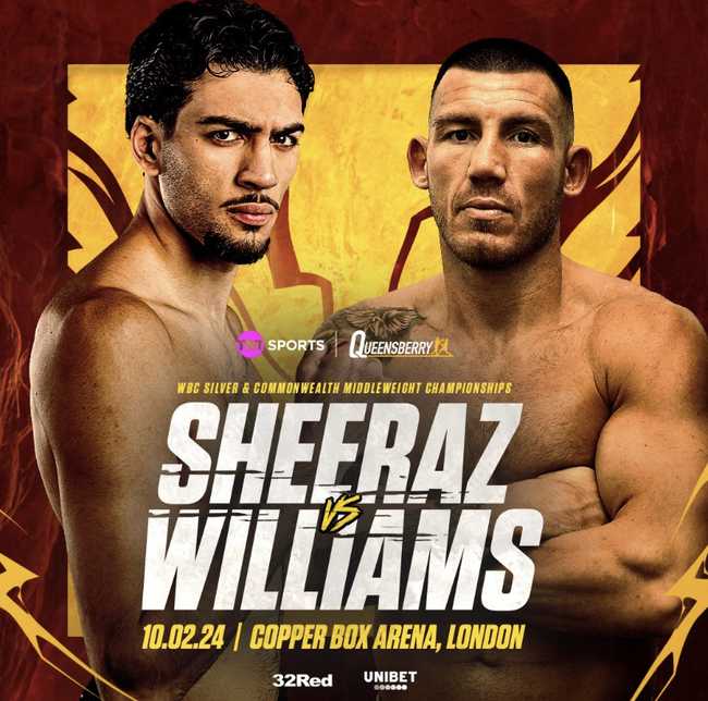 Fight poster showing Hamzah Sheeraz and Liam Williams in various poses.