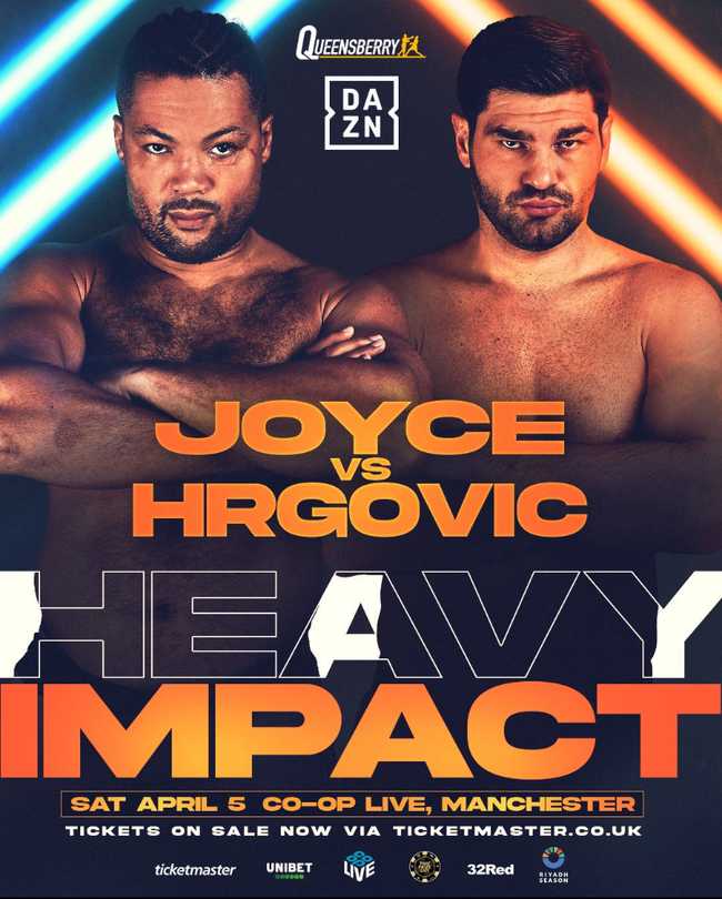 Fight poster showing Joe Joyce and Filip Hrgovic in various poses.
