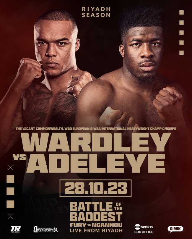 Fight poster showing Fabio Wardley and David Adeleye in various poses.