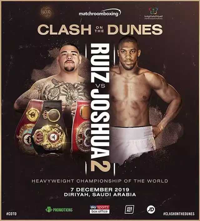 Fight poster showing Andy Ruiz and Anthony Joshua in various poses.