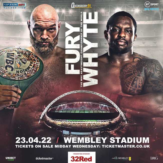 Fight poster showing Tyson Fury and Dillian Whyte in various poses.