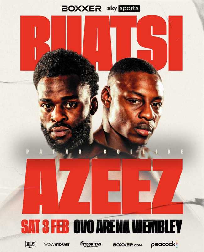 Fight poster showing Joshua Buatsi and Dan Azeez in various poses.