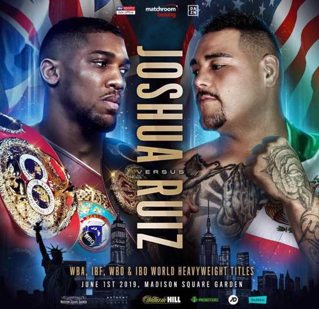Fight poster showing Anthony Joshua and Andy Ruiz in various poses.