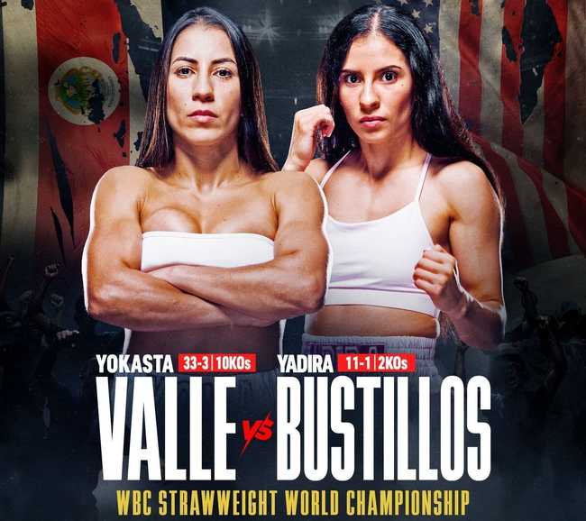 Fight poster showing Yokasta Valle and Yadira Bustillos in various poses.