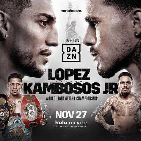 Fight poster showing Teofimo Lopez and George Kambosos in various poses.