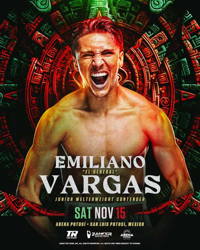 Fight poster showing Emiliano Vargas and Jonathan Montrel in various poses.