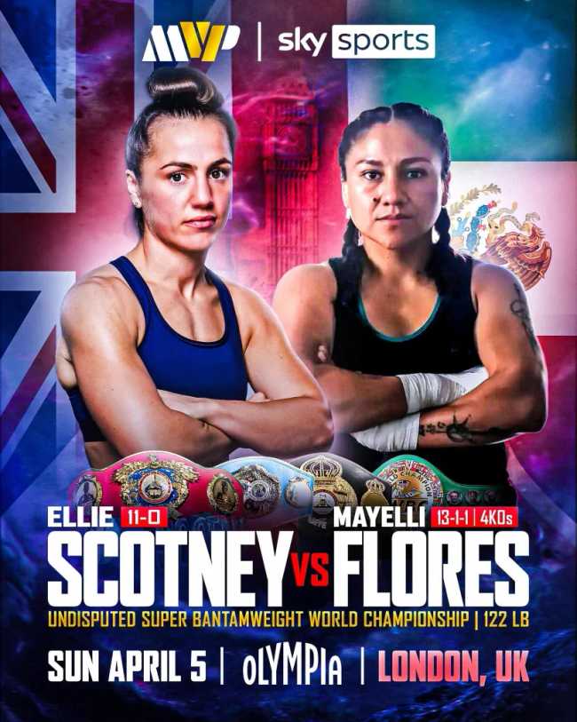 Fight poster showing Ellie Scotney and  Mayelli Flores in various poses.