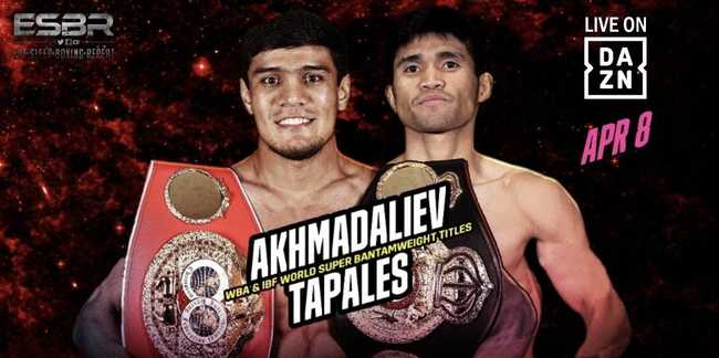 Fight poster showing Murodjon Akhmadaliev and Marlon Tapales in various poses.