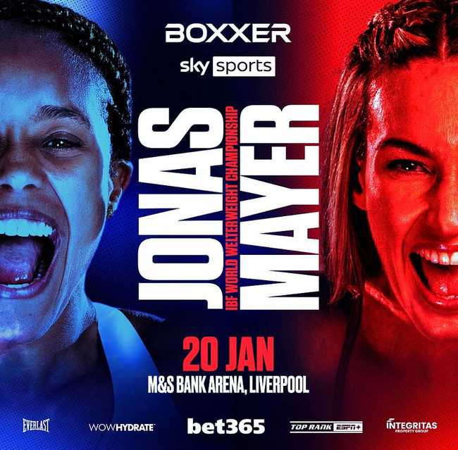 Fight poster showing Natasha Jonas and Mikaela Mayer in various poses.