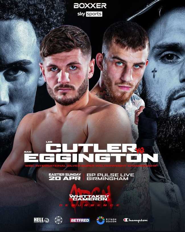 Fight poster showing Lee Cutler and Sam Eggington in various poses.