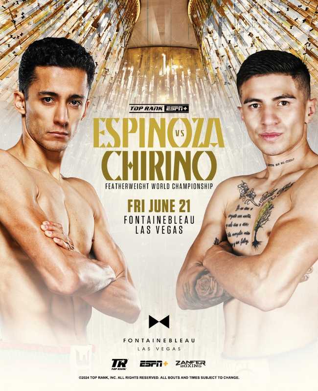 Fight poster showing Rafael Espinoza and Sergio Chirino Sanchez in various poses.