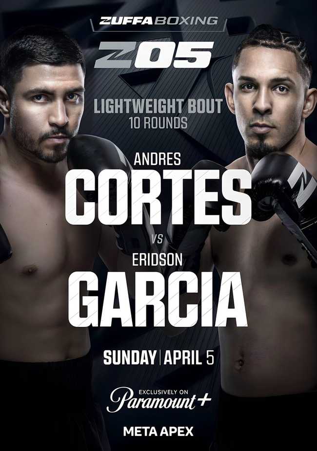 Fight poster showing Andres Cortes and Eridson Garcia in various poses.