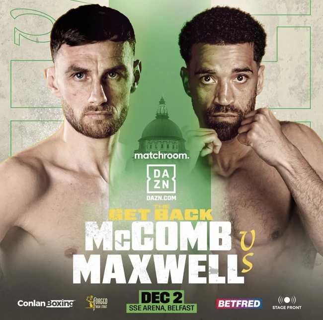 Fight poster showing Sean McComb and Sam Maxwell in various poses.