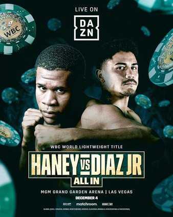 Fight poster showing Devin Haney and Joseph Diaz in various poses.