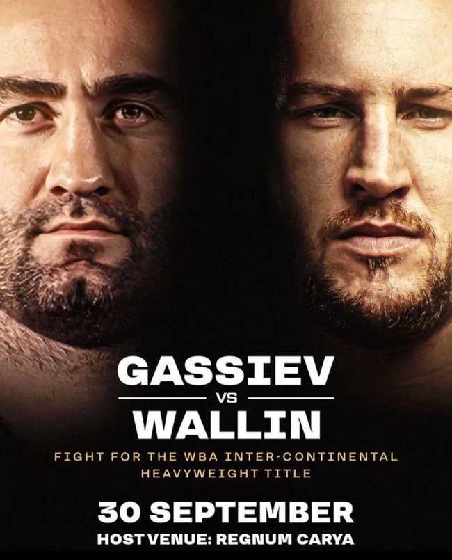 Fight poster showing Murat Gassiev and Otto Wallin in various poses.