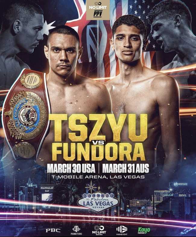 Fight poster showing Tim Tszyu and Sebastian Fundora in various poses.